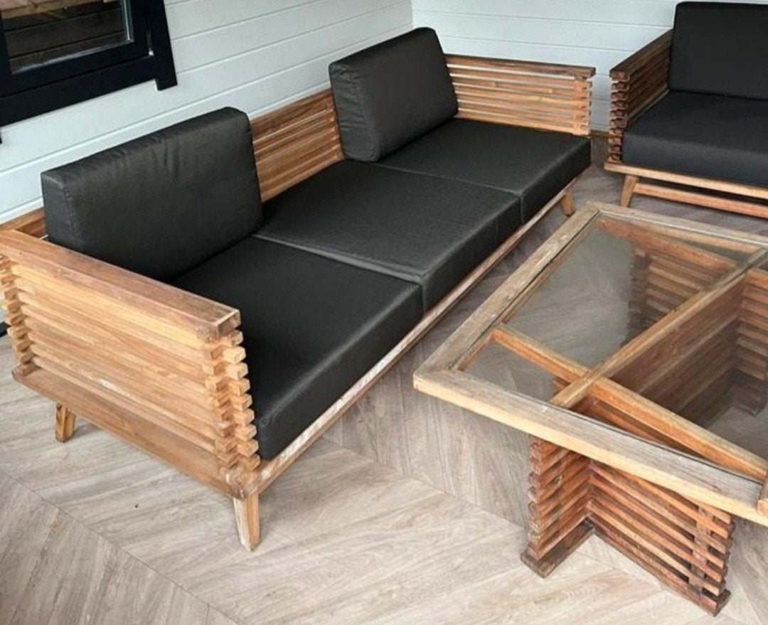 LOUNGESET Riverside teak 3-zits bank en Riverside teak tafel, Tuin en Terras, Ophalen, Hardhout, 3 zitplaatsen, Zo goed als nieuw