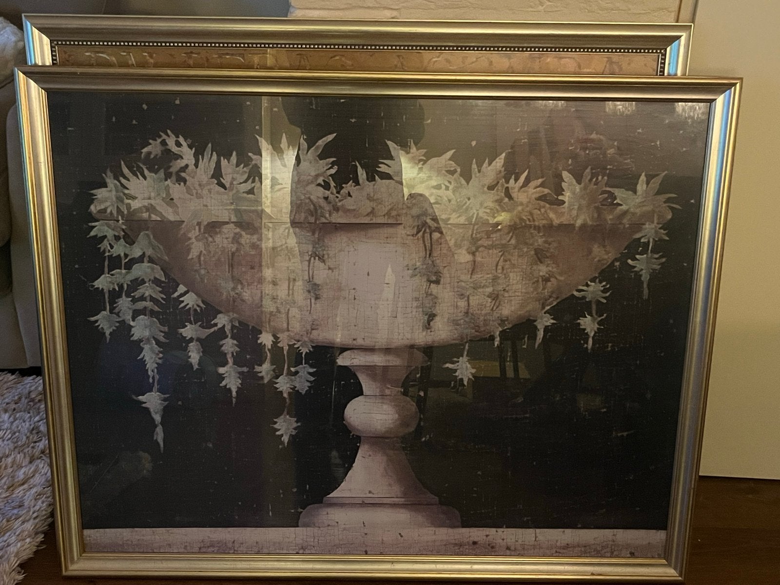Groot schilderij met vaas en planten - 118x93 cm, Doek, Stilleven, Ophalen of Verzenden, Klassiek