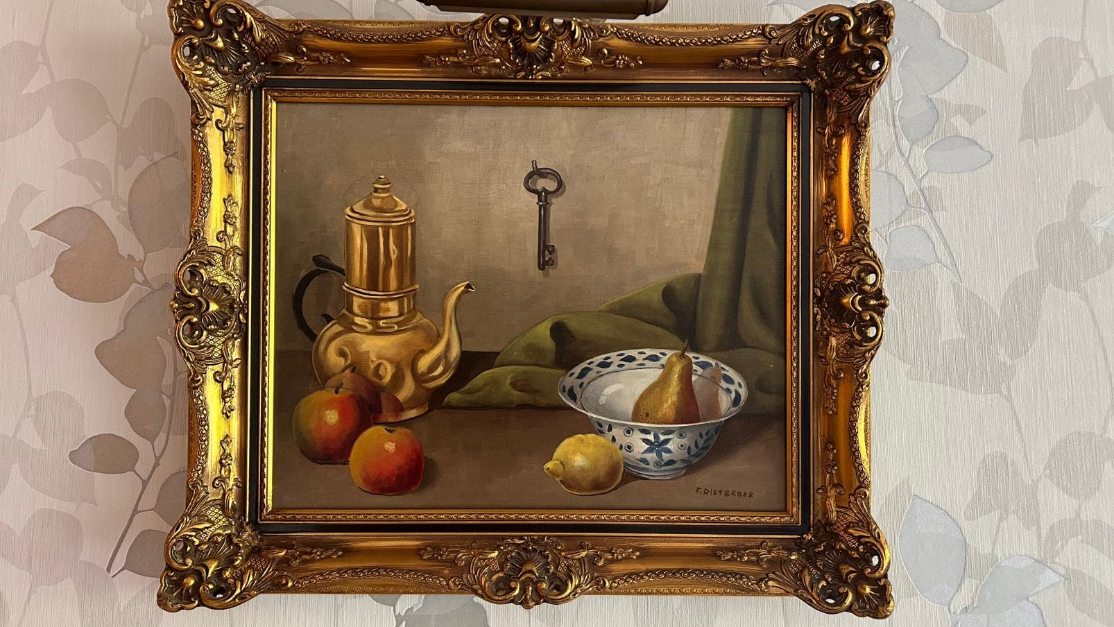 Olieverfschilderij Stilleven F. Rietbroek incl. Gouden Lijst, Antiek en Kunst, Kunst | Schilderijen | Klassiek, Ophalen, Doek