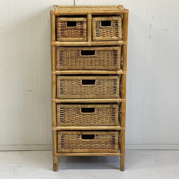 Hoog model vintage rotan kastje ladekast Bohemian style riet, Huis en Inrichting, Overige materialen, Minder dan 50 cm, Gebruikt