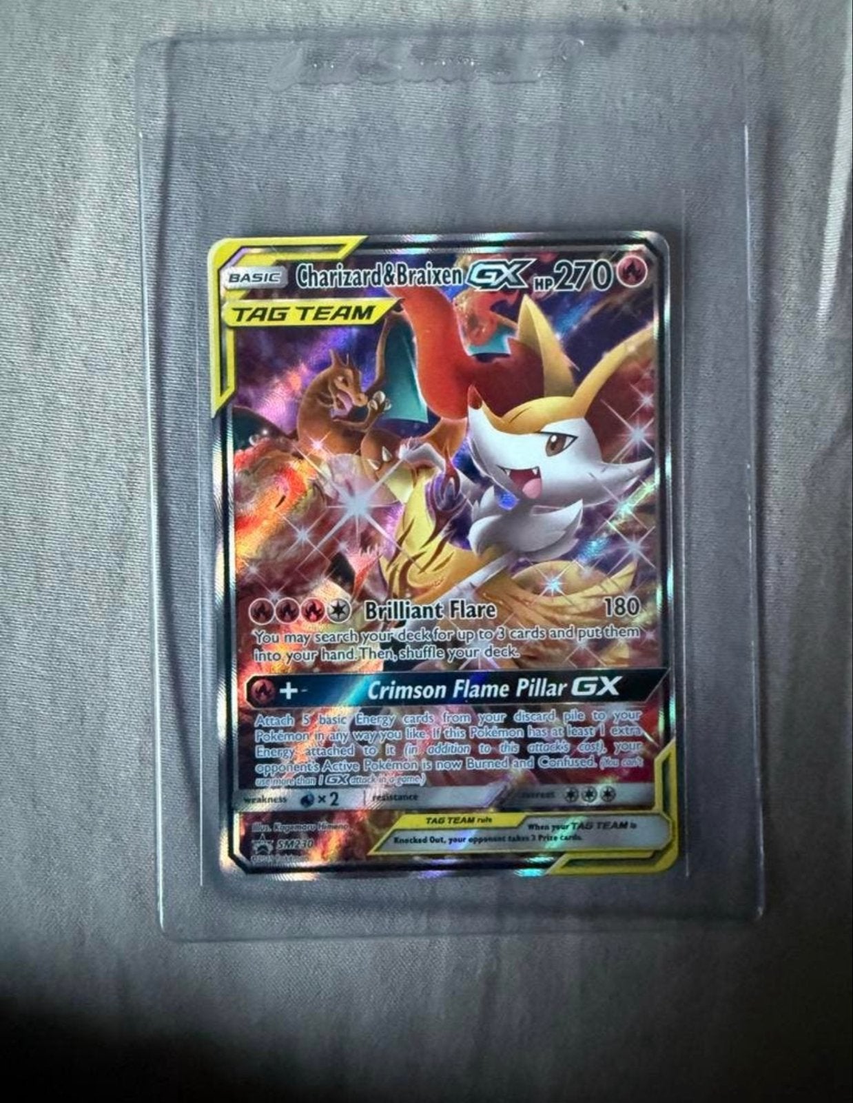 Charizard & Braixen GX Tag Team SM230 - Mint Pokémon Kaart, Ophalen of Verzenden, Zo goed als nieuw, Losse kaart, Foil
