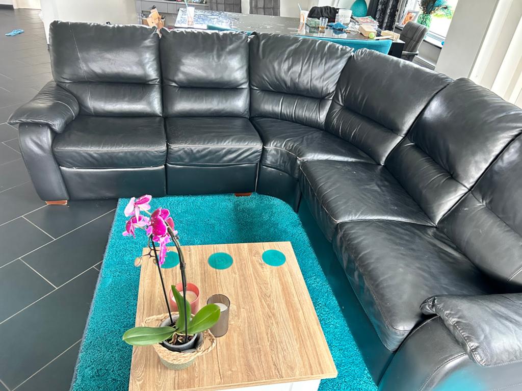 Lederen hoekbank met relax fauteuil, Ophalen of Verzenden, Gebruikt, Leer