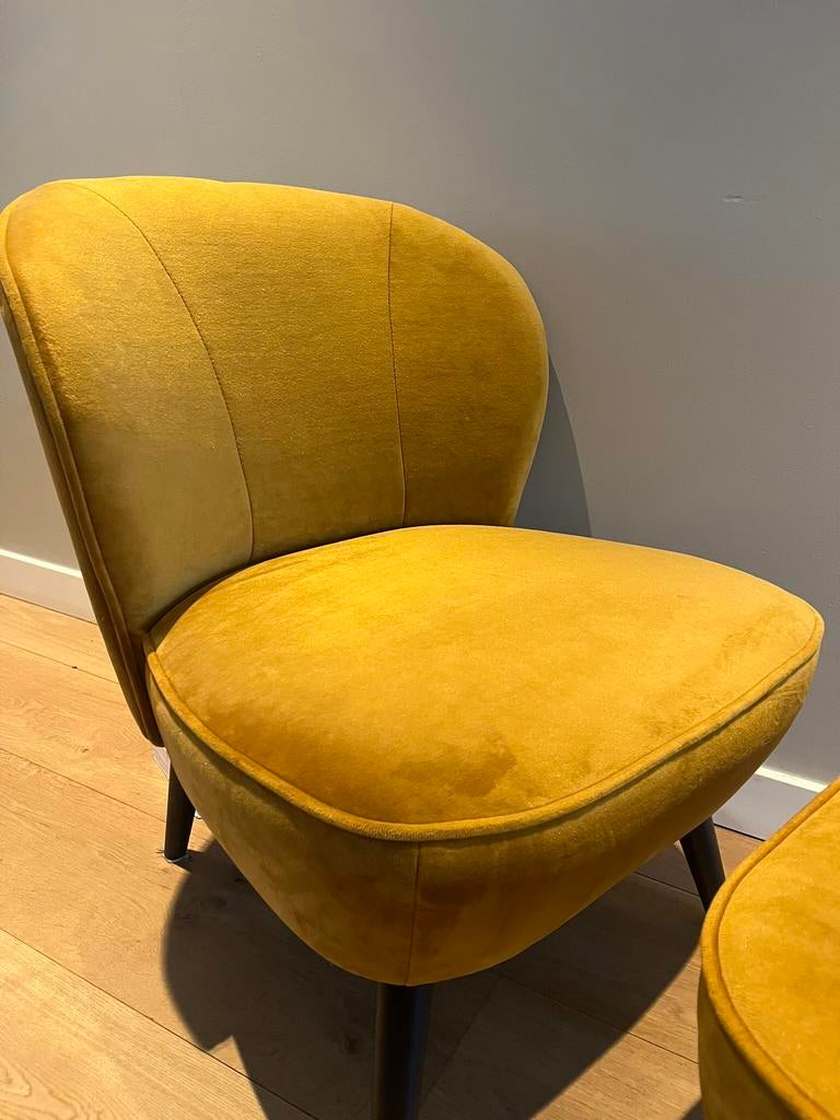 Fluwelen fauteuil en hocker Sara (Woood, LEF collections), Ophalen, Zo goed als nieuw, 50 tot 75 cm