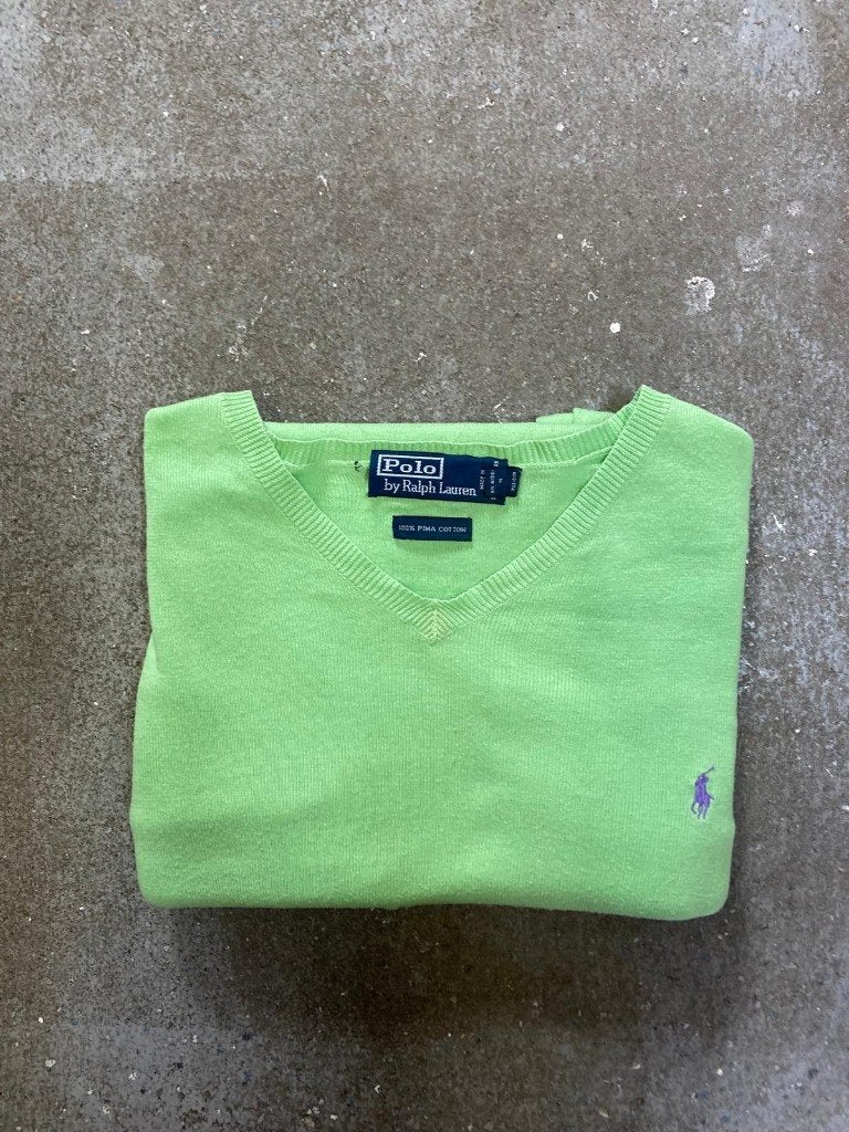 Ralph Lauren V-Sweater - L - Lightgreen - Purple Pony, Maat 52/54 (L), Ralph Lauren, Ophalen of Verzenden, Zo goed als nieuw