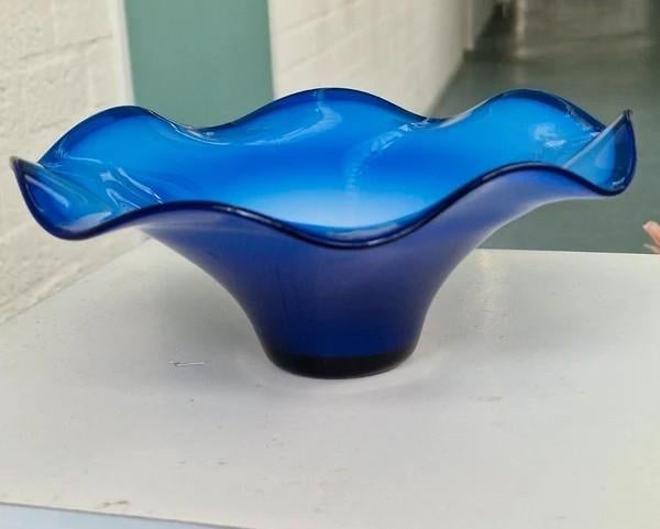 Vintage Fazzoletto glazen schaal blauw, Ophalen of Verzenden