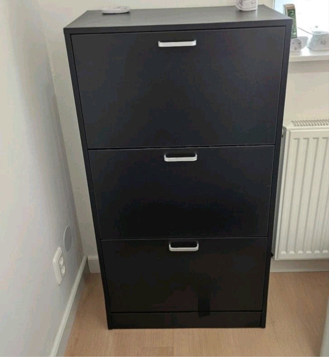 Zwarte schoenenkast met 3 lades, Ophalen, Gebruikt, Modern
