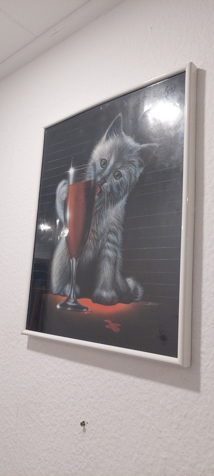 Schattige Kat met Wijn Glas - Ingelijste Print, Ophalen, Minder dan 50 cm, Gebruikt, Print