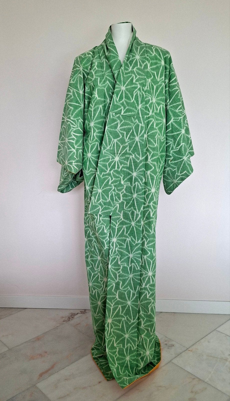 Vintage Japanse Kimono - Groen met Wit Patroon, Onbekend, Ophalen of Verzenden, Zo goed als nieuw