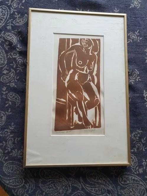 Jan van Merwijk houtsnede naakte vrouw, Antiek en Kunst, Kunst | Etsen en Gravures, Ophalen