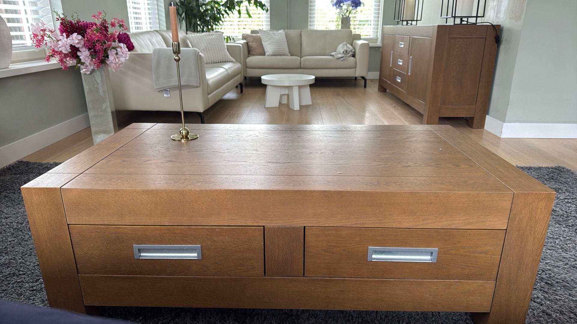 Eiken Woonkamerset - Dressoir, Kasten, eet- & salon Tafel, Huis en Inrichting, Ophalen, Gebruikt, Eikenhout, 200 cm of meer