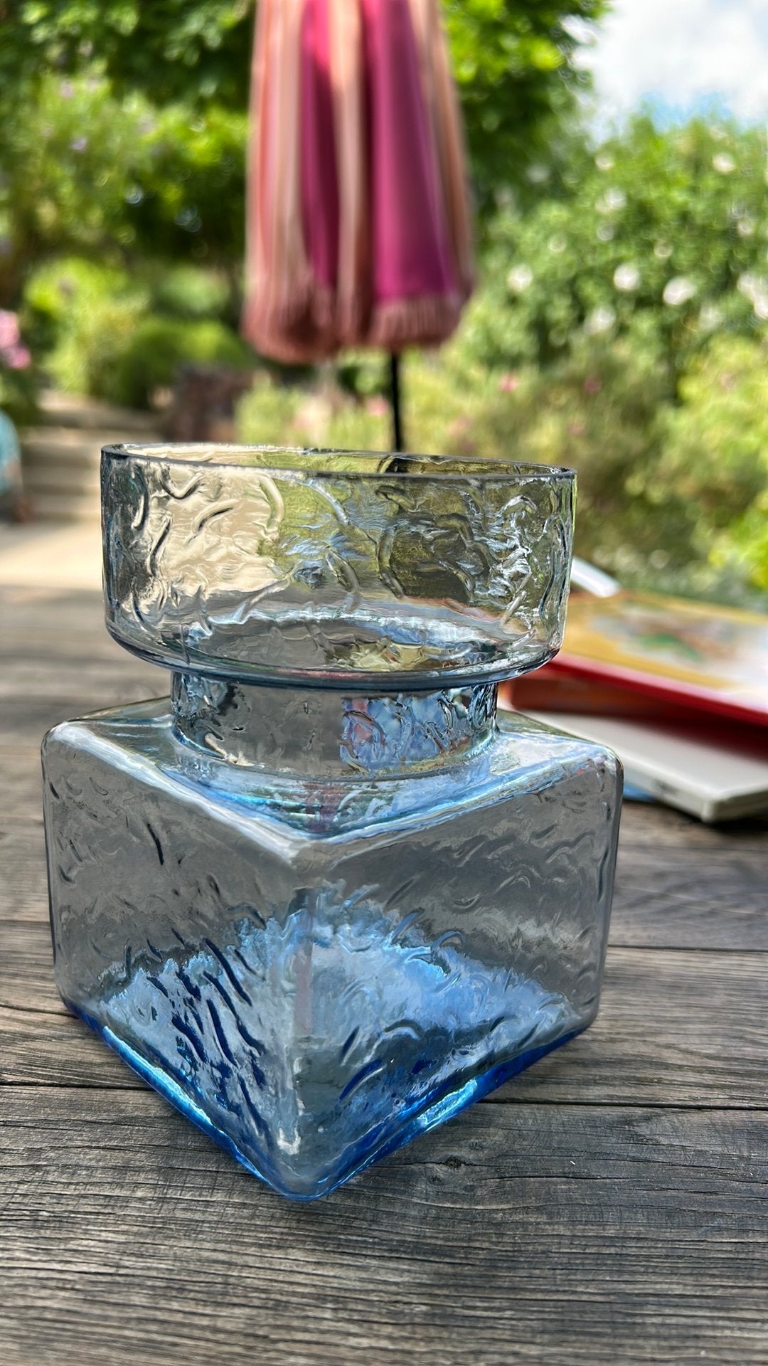 Vintage midcentury glazen vaas Riihimäki Pala Helena Tynell, Ophalen of Verzenden, Blauw