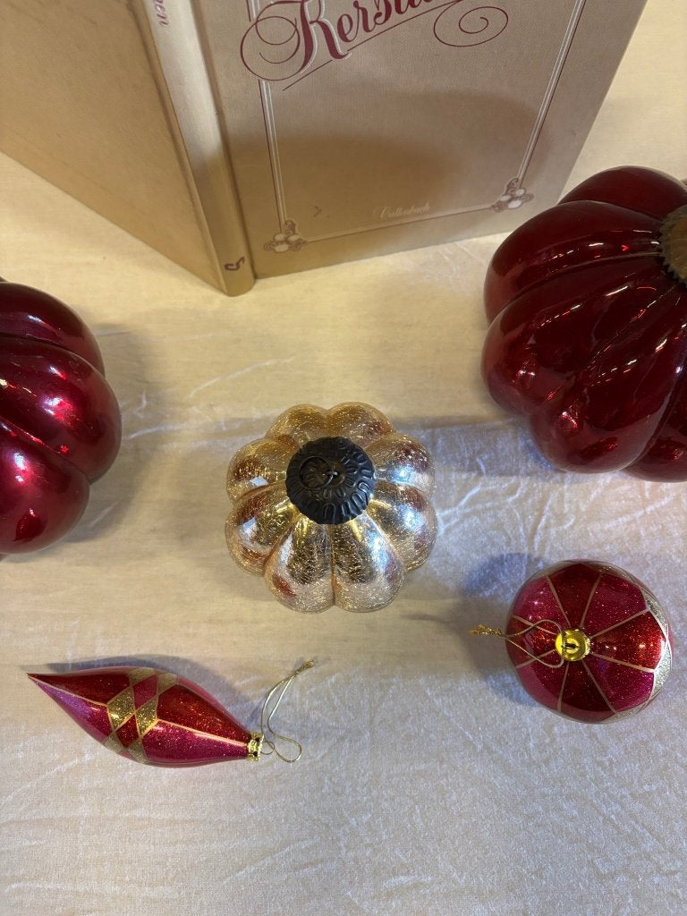 Oude glazen kerstballen Kugel-stijl, 27 stuks + boekje, Vintage, Gebruikt, Niet bekend (tweedehands product), Meerkleurig