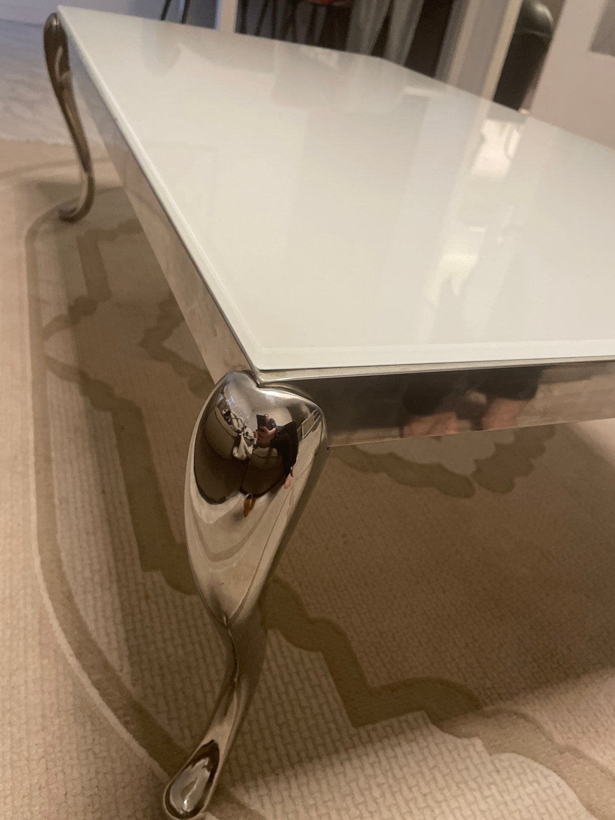 Salontafel met glazen blad en chromen poten, Ophalen, 100 tot 150 cm, 50 tot 100 cm, Glas