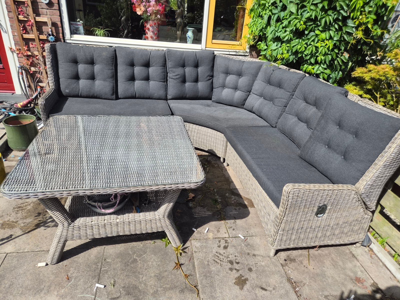 Intratuin Sanur loungeset met tafel en hoes, Tuin en Terras, Ophalen, Gebruikt, Loungeset, Wicker