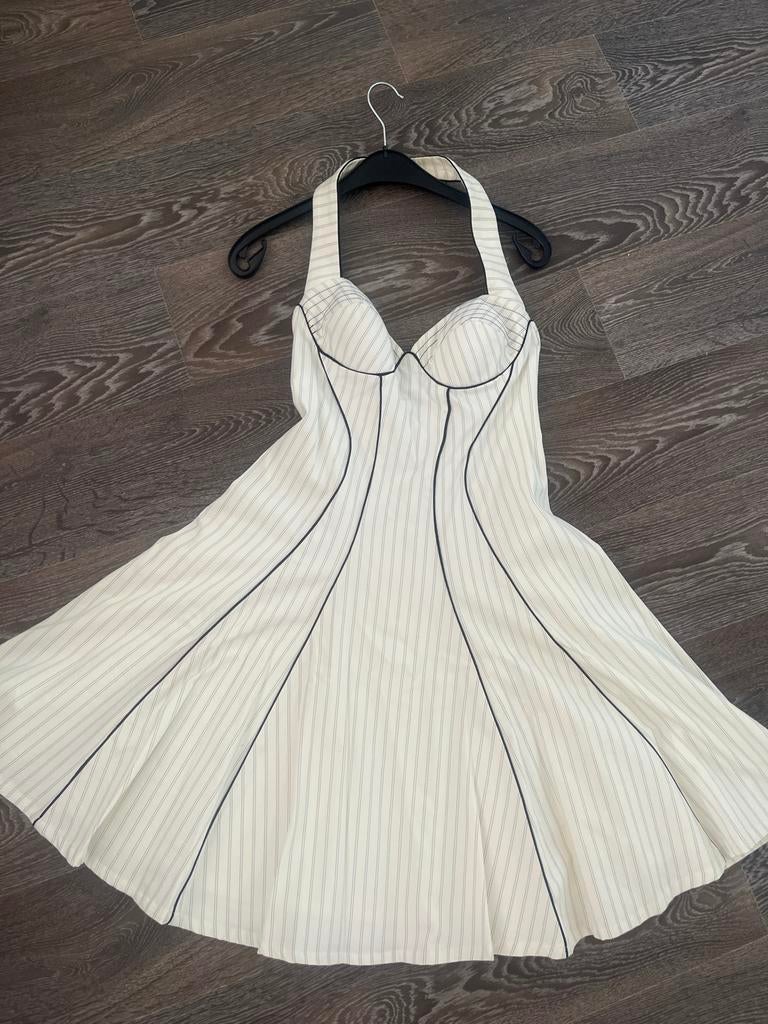 Elegant wit halterjurkje met krijtstreep, Overige kleuren, Ophalen of Verzenden, Zo goed als nieuw, Maat 36 (S)