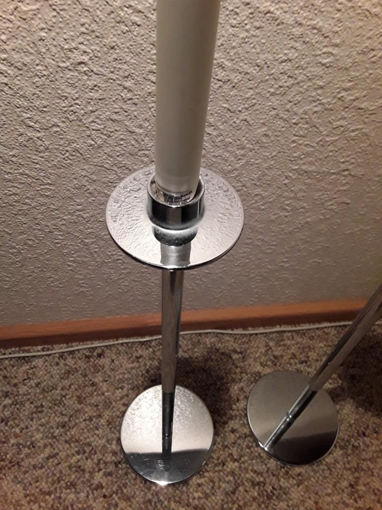Set prachtige chromen kaarsen standaards, Ophalen, 50 tot 75 cm, Zo goed als nieuw, Metaal
