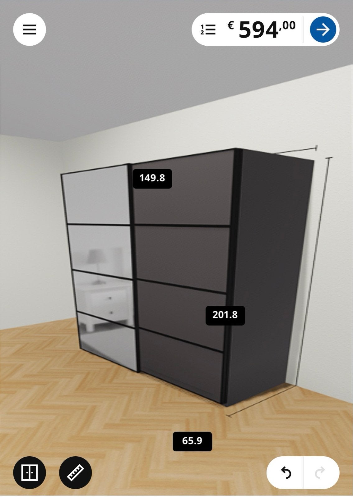 IKEA PAX Kledingkast met Schuifdeuren - Zwart/Spiegel, 100 tot 150 cm, 200 cm of meer, Ophalen of Verzenden, Overige houtsoorten