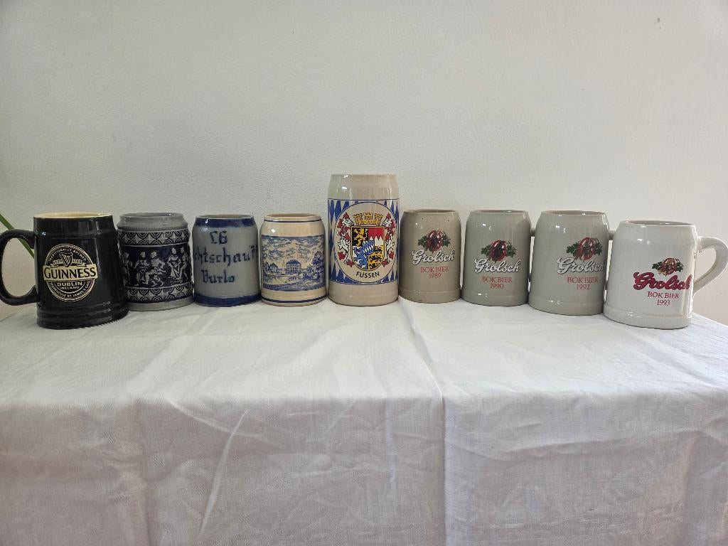 Stenen bierpul (9×), pul, kroes, 8x 0,5 liter, 1x 1 liter, Verzamelen, Biermerken, Ophalen of Verzenden, Zo goed als nieuw, Glas of Glazen