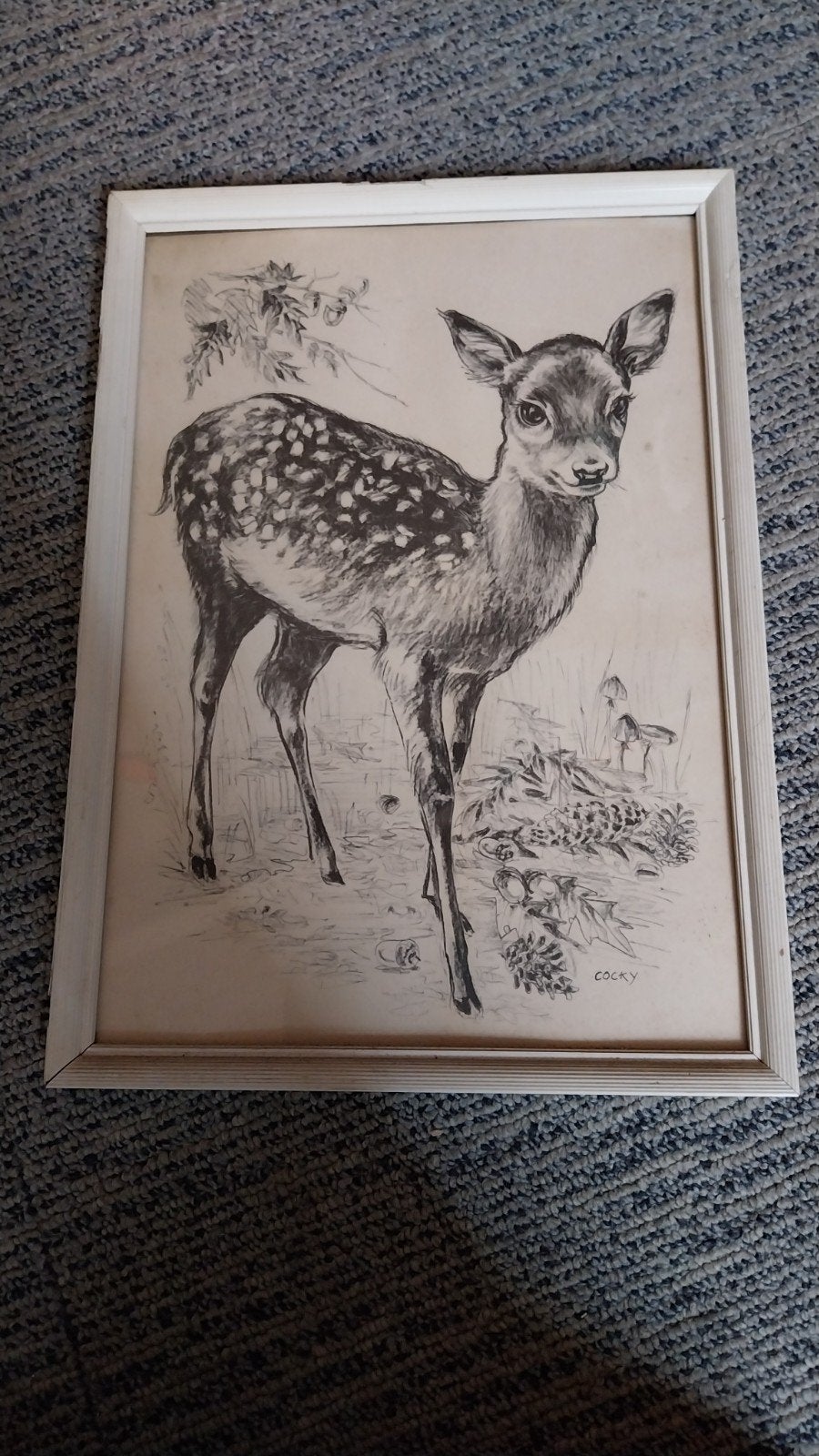 schattig schilderijtje met dam hertje, Ophalen, Minder dan 50 cm, Gebruikt, Oorspronkelijke maker