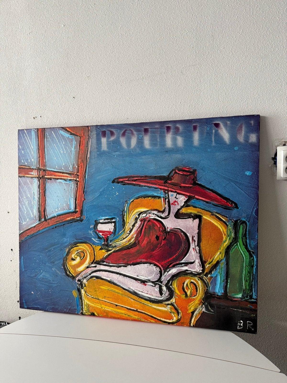 Origineel kleurrijk schilderij – gesigneerd “BR”, Ophalen of Verzenden