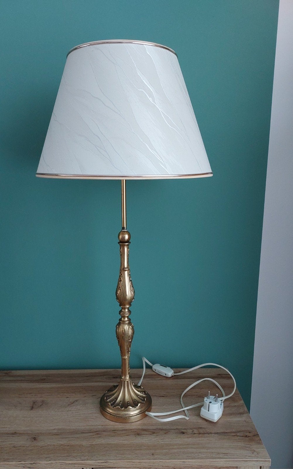 Antieke messing brocante schemerlamp, Huis en Inrichting, Goud, Ophalen, Gebruikt, Schemerlamp