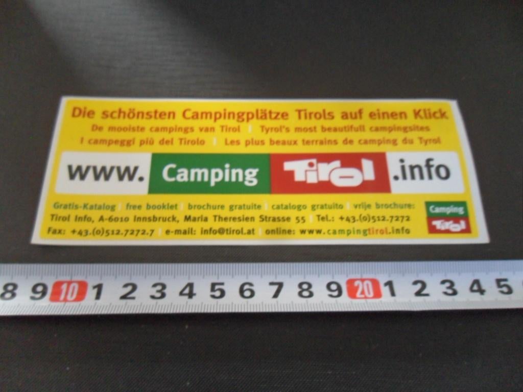 sticker Oostenrijk Camping Tirol Die schönsten Campingplätze, Verzamelen, Stickers, Ophalen, Zo goed als nieuw
