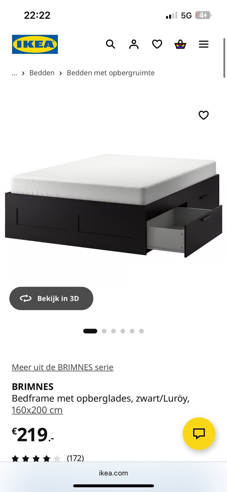 GRATIS IKEA BRIMNES Bedframe met opberglades, Huis en Inrichting, Slaapkamer | Bedden, Ophalen, Gebruikt, Zwart, Tweepersoons
