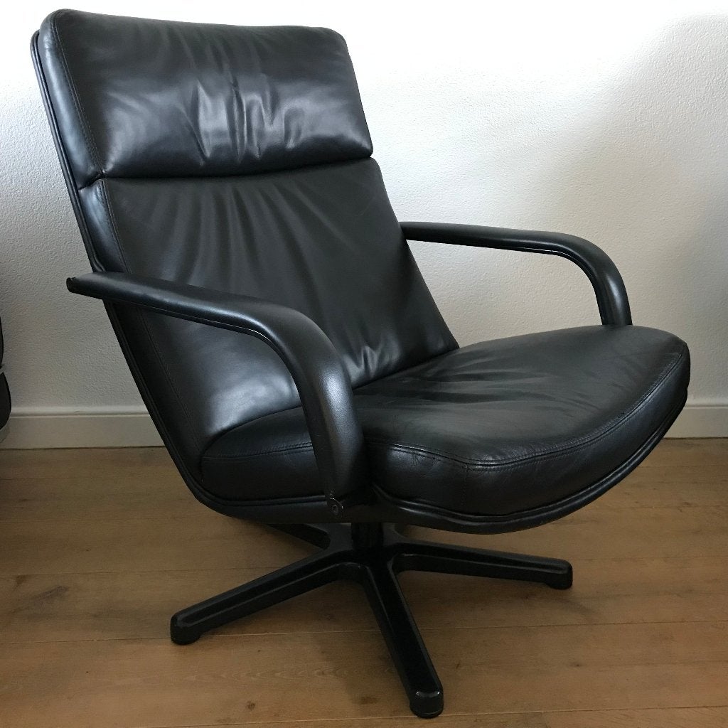 IZGS Artifort design fauteuil stoel F141 142 zwart leer, Ophalen of Verzenden, Zo goed als nieuw, Nvt, Nvt