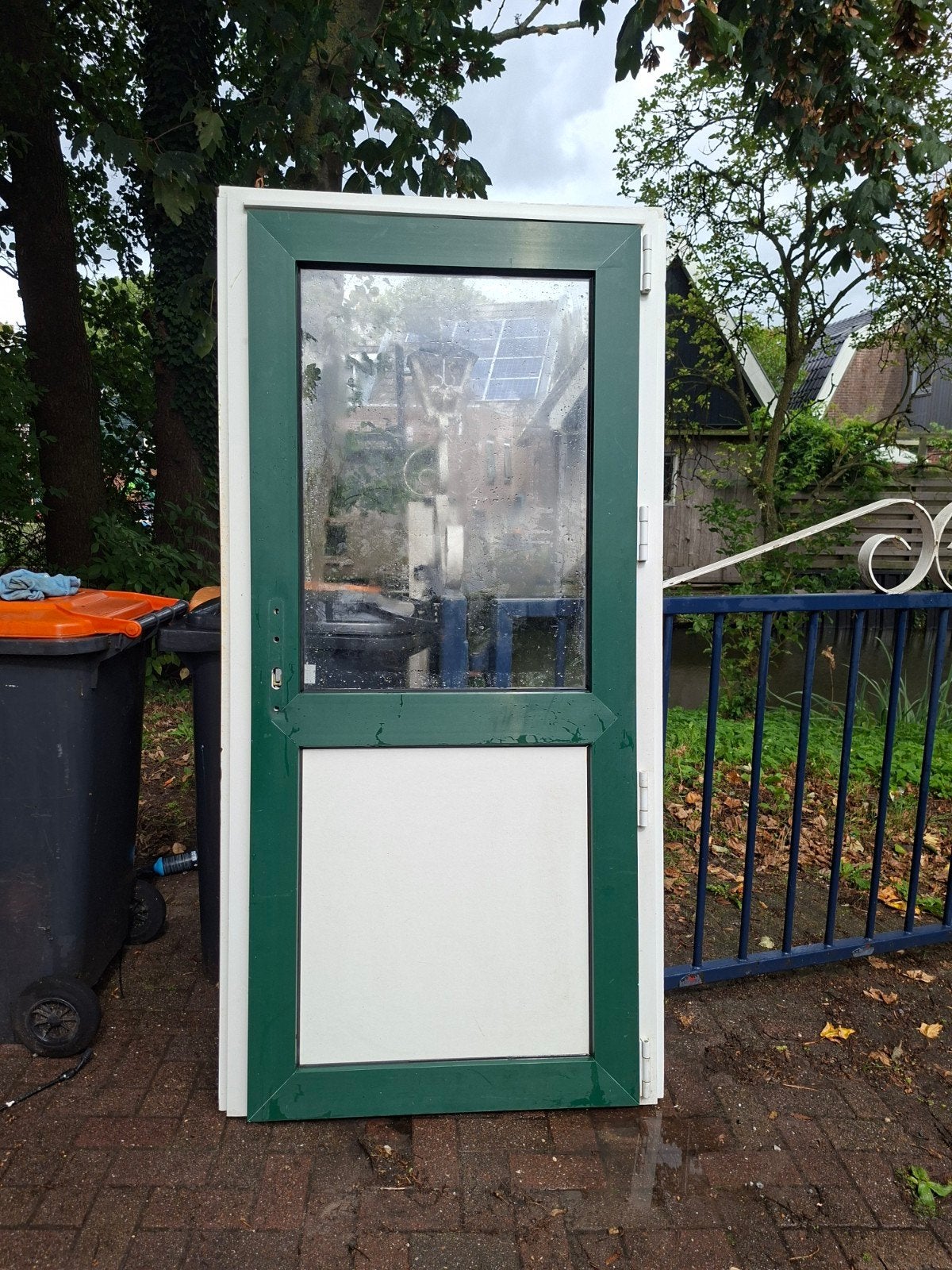 Hardhouten kozijn met kunststof deur - enkelglas, 80 tot 100 cm, Ophalen of Verzenden, Buitendeur, 200 tot 215 cm