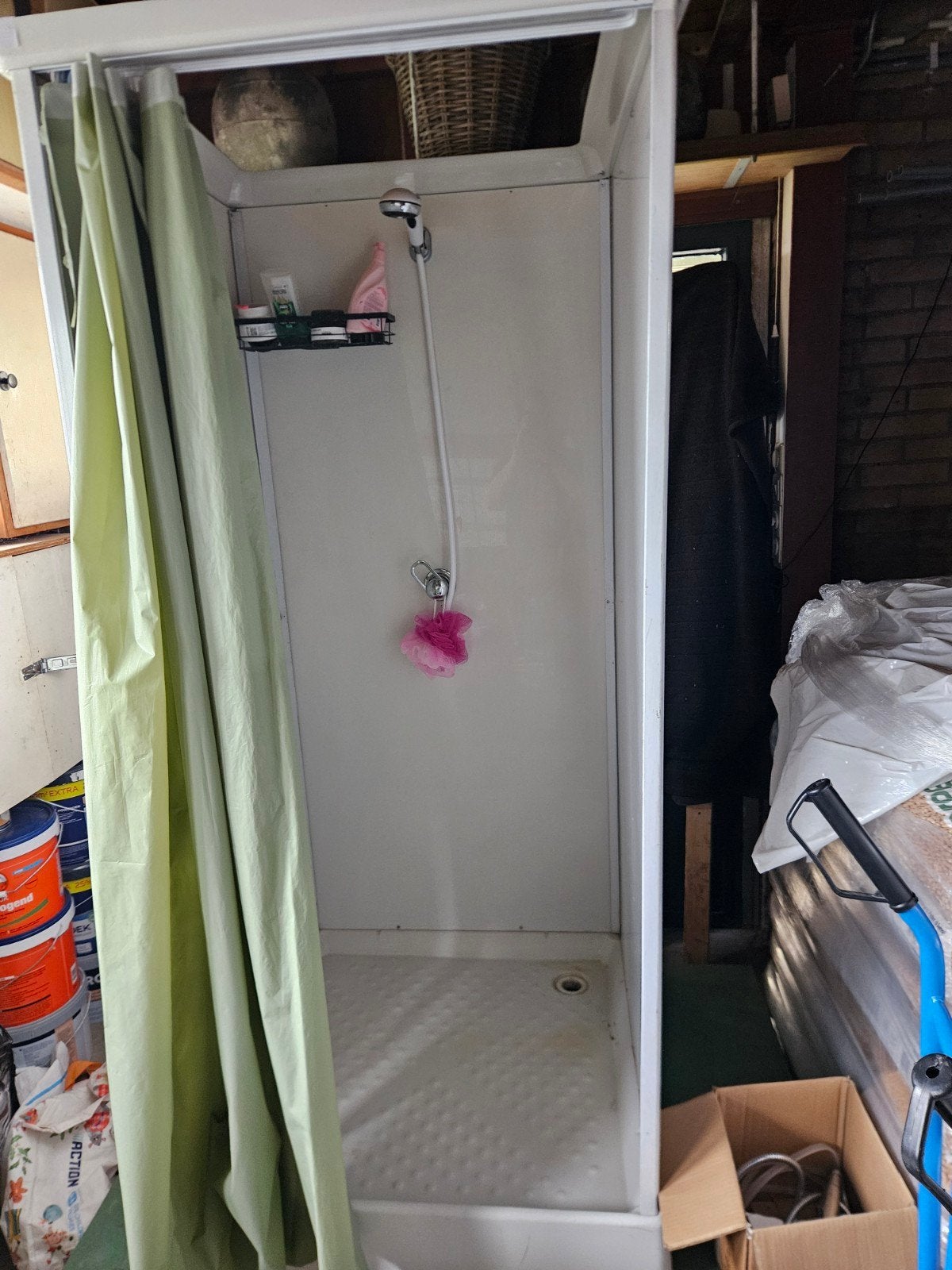 Mobiele douchecabine met buitengeiser en gasfles, Ophalen, Gebruikt, Douche