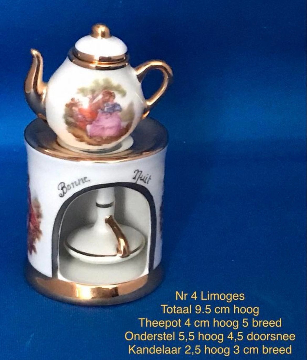 Limoges theepotje met rechaud & kaarsje, Ophalen of Verzenden, Porselein, Kop en/of schotel