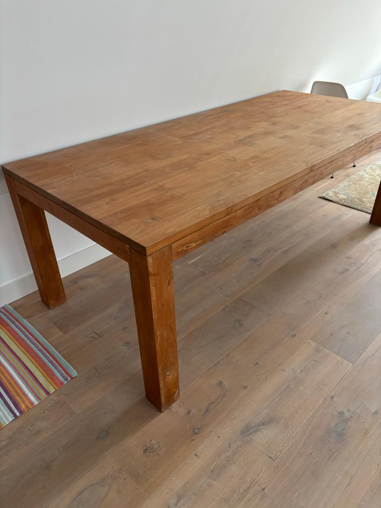 Robuuste Teakhouten Eettafel, Huis en Inrichting, Tafels | Eettafels, Ophalen, Gebruikt, 100 tot 150 cm, Teakhout