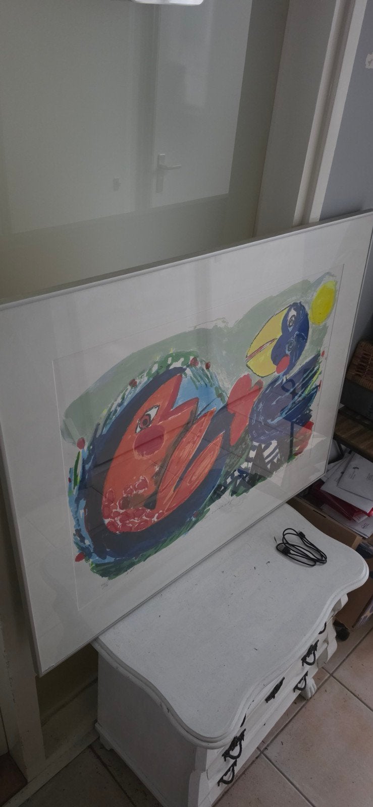 Blue Oiseau Red Fish van John Lie A Fo uit 1995 met lijst, Ophalen of Verzenden