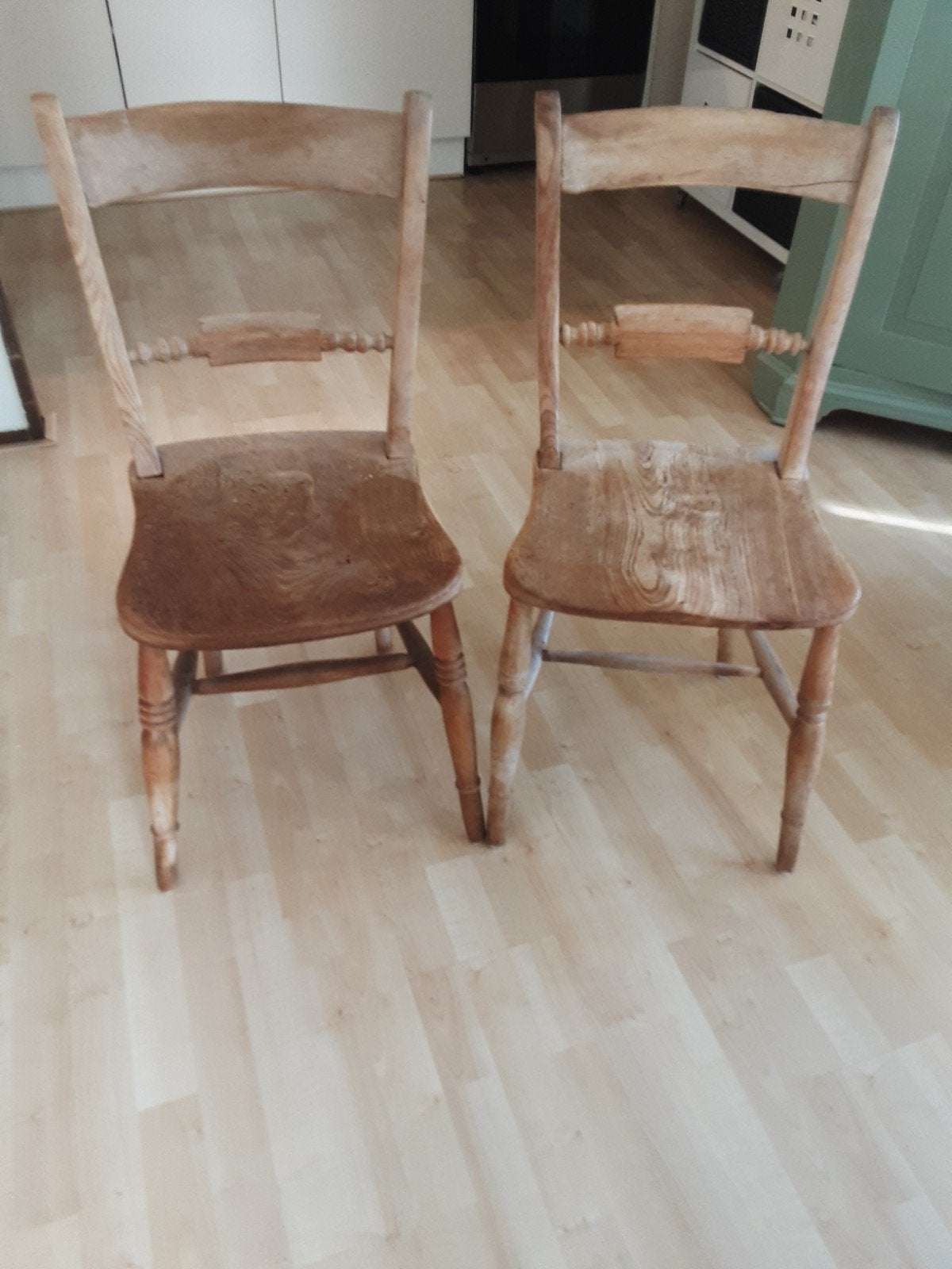 Antieke boerengrenen keukenstoelen, Ophalen, Gebruikt, Twee, Bruin