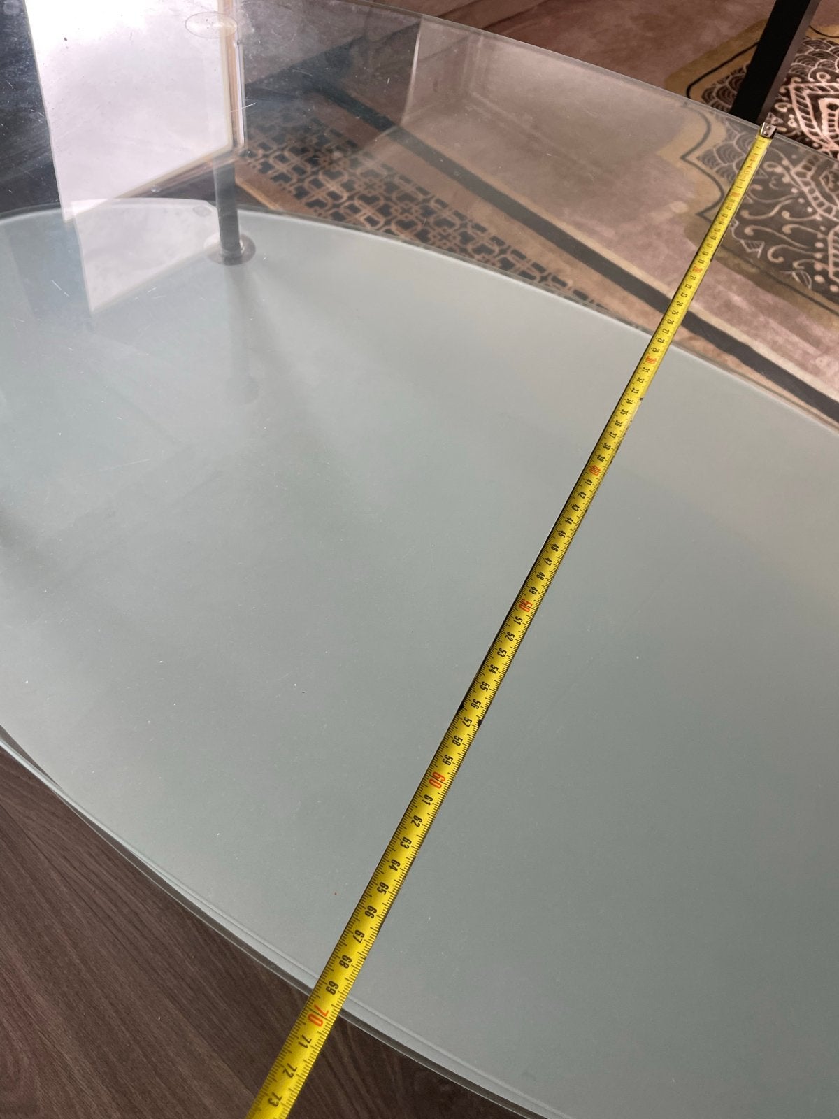 Ovale glazen salontafel met twee niveaus, Gebruikt, 100 tot 150 cm, Glas, Ovaal