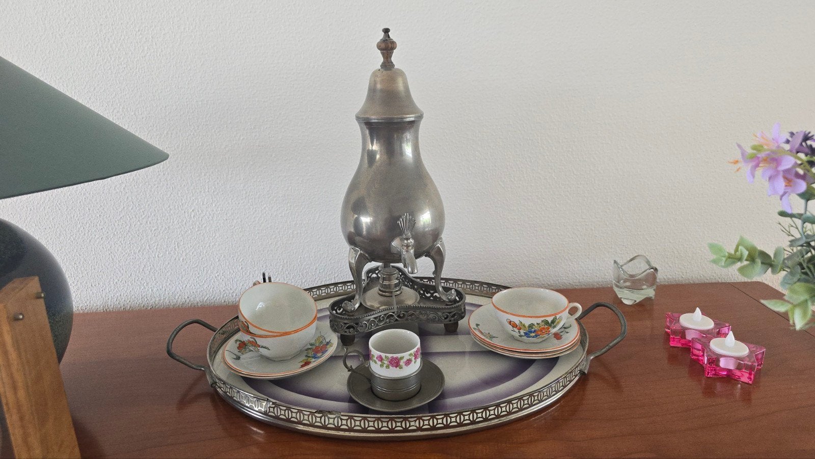 Antieke theeservies met samovar en dienblad, Ophalen of Verzenden