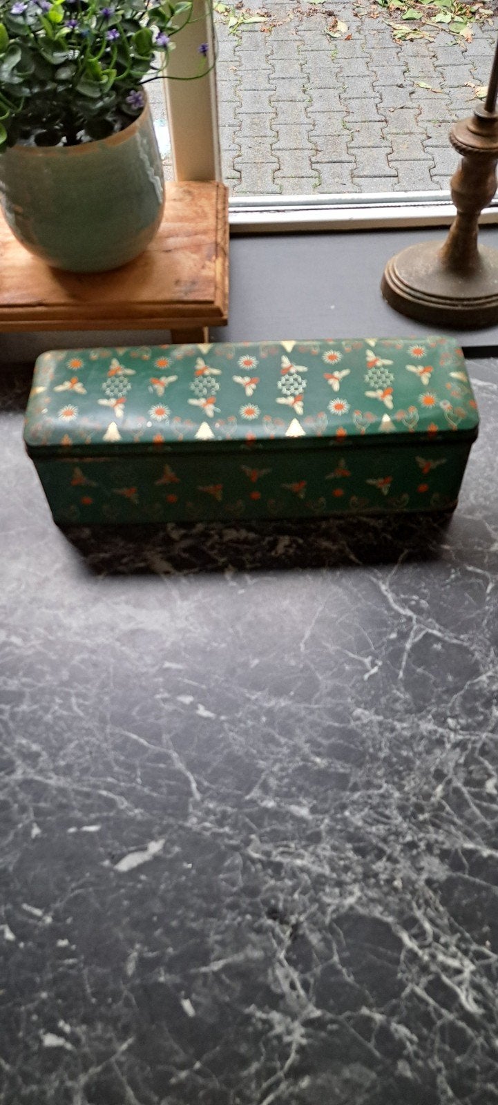 Vintage De Spar blik 1932-1957 - Groen met decor, Ophalen of Verzenden, Gebruikt, Koek(jes), Overige merken