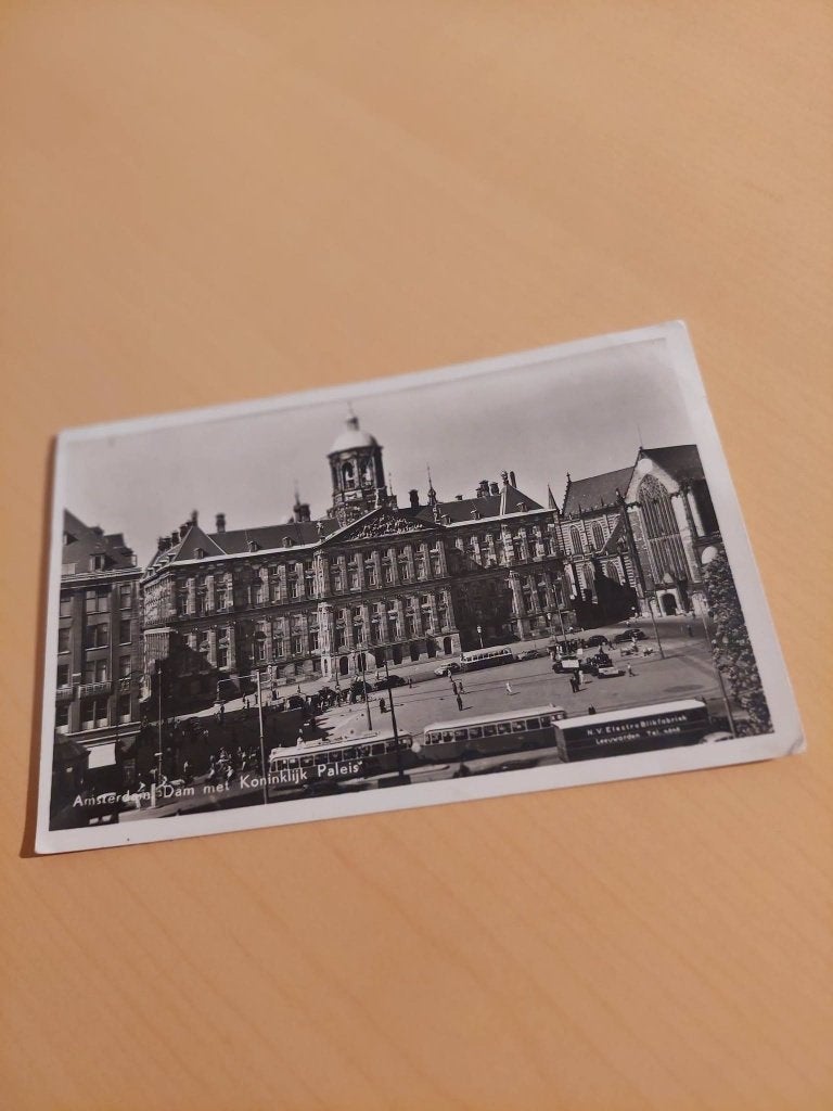 kaart . Amsterdam Dam met koninklijk Paleis, Ophalen of Verzenden, 1940 tot 1960, Gelopen, Gebouw