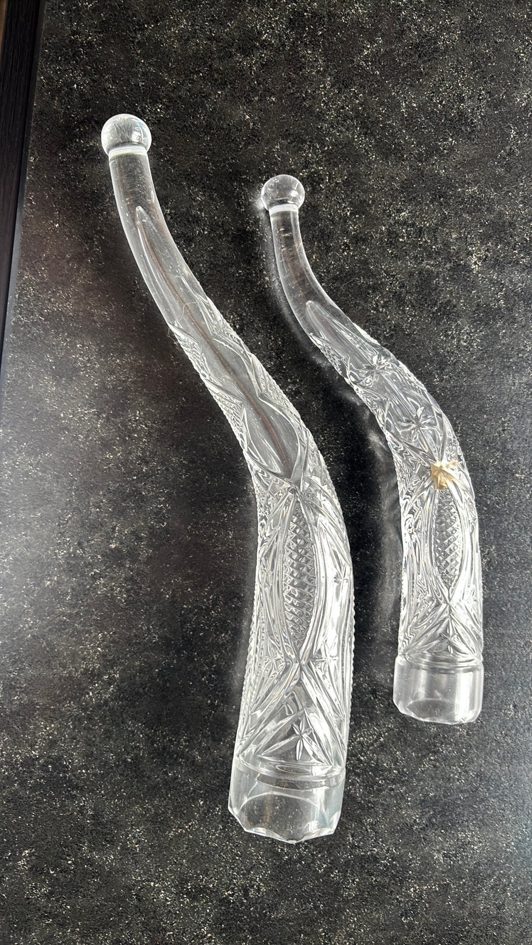 2 vintage Boheemse kristallen hoornvazen / cornucopia, Ophalen of Verzenden