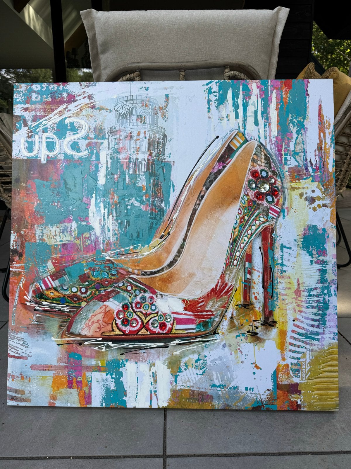 Modern Canvas Schilderij - Hoge Hakken & Abstract Design 80x, Ophalen, Abstract, Acrylverf, Met textuur