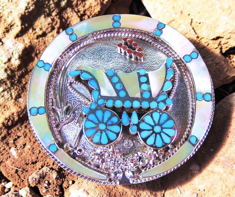 Grote ZELDZAME Zuni V. Dishta zilver turquoise bolo hanger!, Verzenden, Zo goed als nieuw, X, Met edelsteen