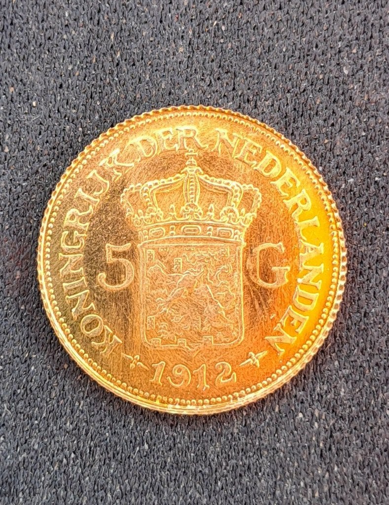 gouden 5 gulden Wilhelmina 1912, 5 gulden, Koningin Wilhelmina, Losse munt, Goud