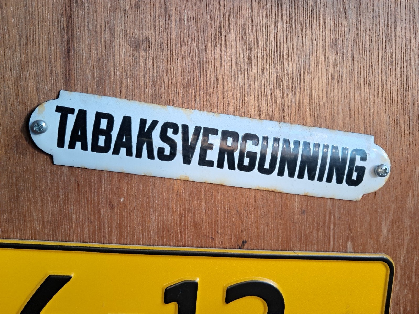 Vintage "Tabaksvergunning" emaille bord, Ophalen of Verzenden