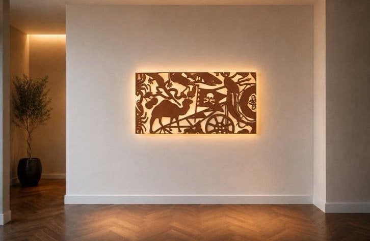 Gietijzeren paneel, als in gebruik bij Kraton 230, 45 x 90, Ophalen, Metaal, Wandsculptuur, Industrieel
