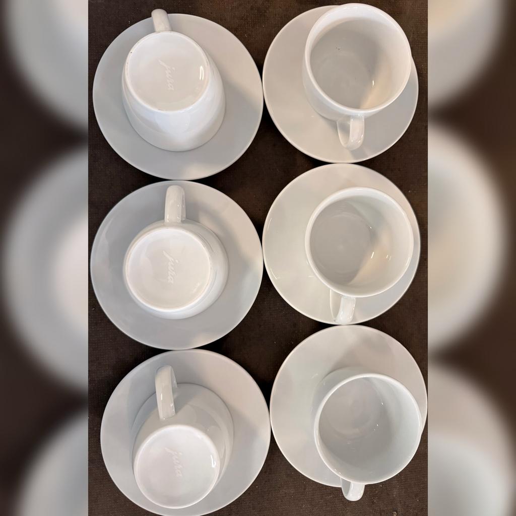 12-delige set Jura koffiekopjes en schotels, Ophalen of Verzenden, Zo goed als nieuw, Effen, Kop(pen) en/of Schotel(s)