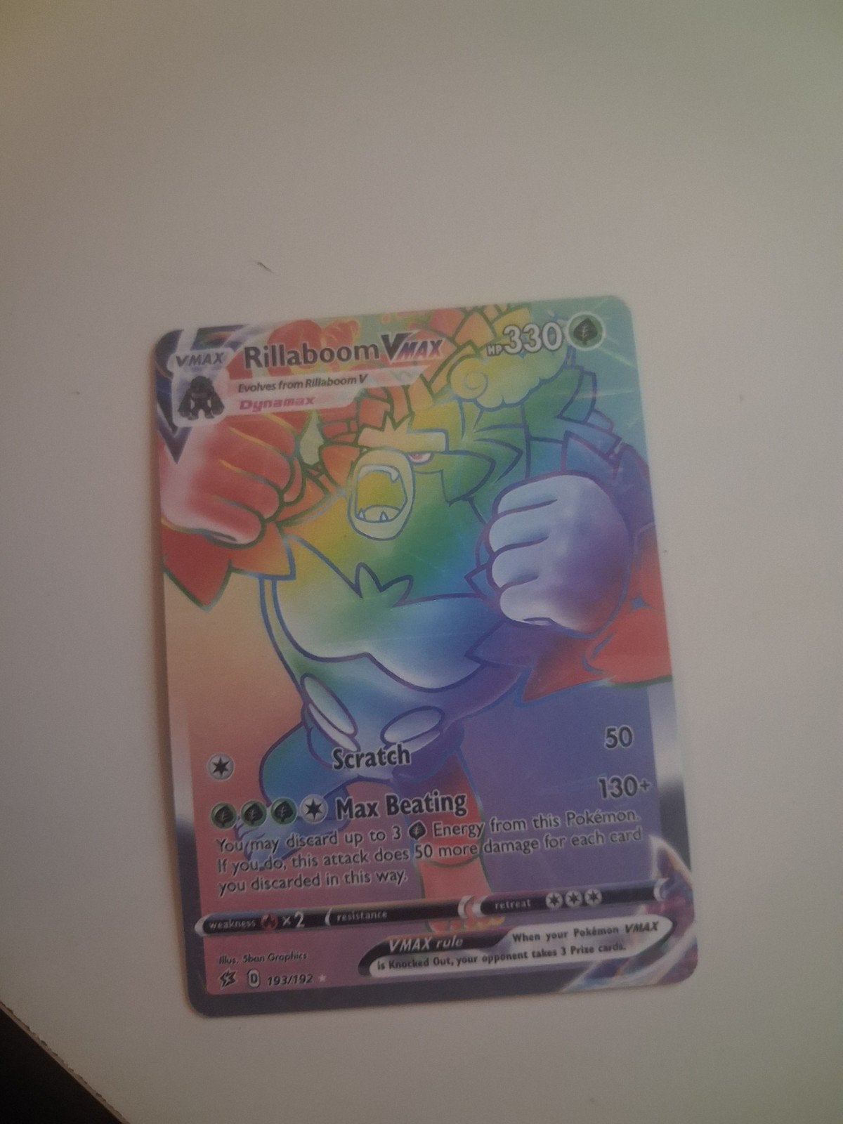Rillaboom VMAX Rainbow Rare Pokémon Kaart (Sword & Shield), Ophalen of Verzenden, Zo goed als nieuw, Losse kaart, Foil