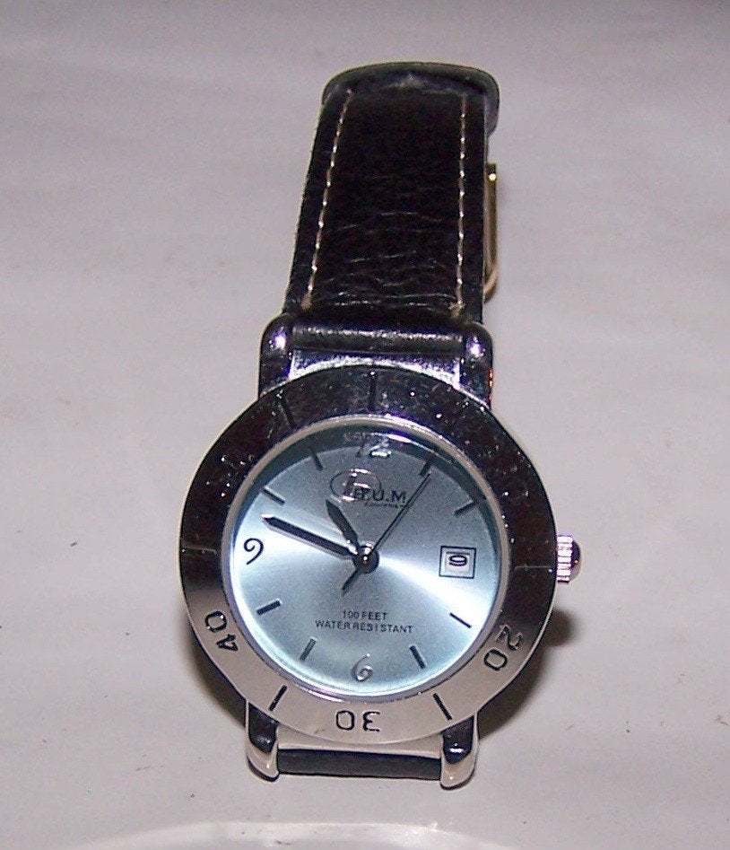 Mooi horloge met datum. Nieuwe batterij. Nwst., Overige merken, Leer, Staal, Polshorloge