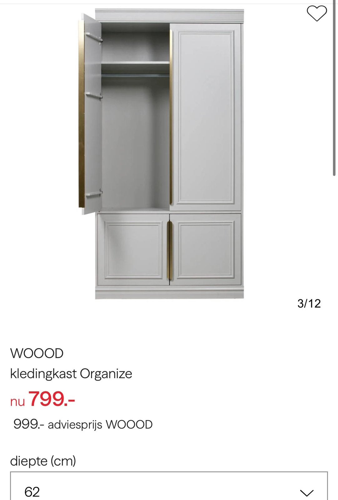 WOOOD kledingkast organize klassiek, Ophalen, 100 tot 150 cm, 200 cm of meer, Klassiek
