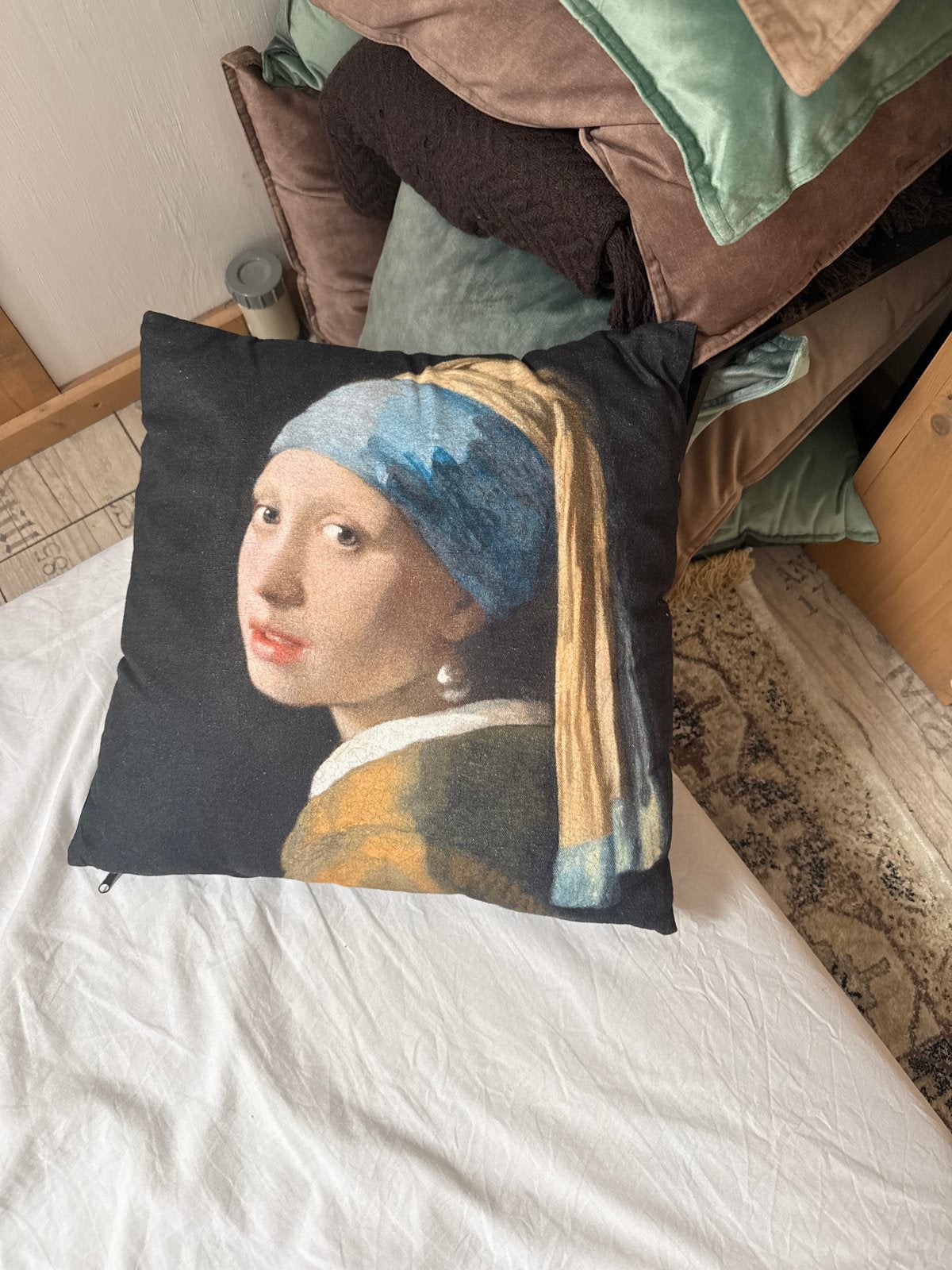 Sierkussen Meisje met de Parel - Zwart, Zwart, Afneembare hoes, Vierkant, Ophalen of Verzenden