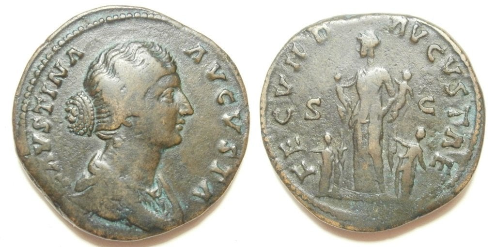 Romeinse munt Faustina II Sestertius -FECVND AVGVSTAE, S C, Ophalen of Verzenden, Italië, Losse munt